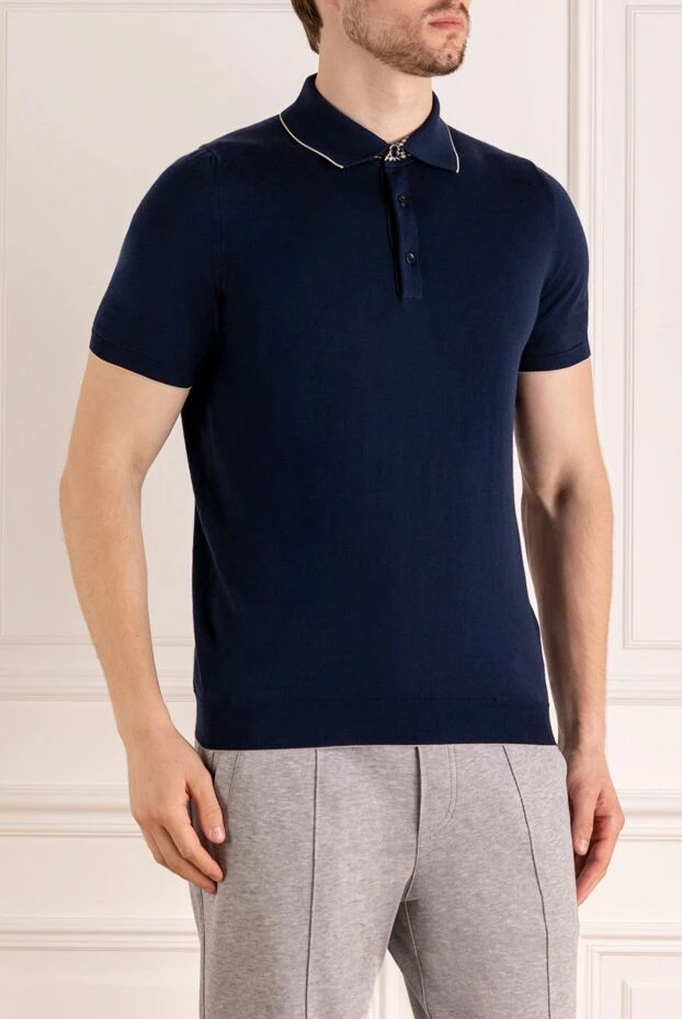 Svevo dark blue cotton polo shirt with contrast collar trim 195431 - photo 3