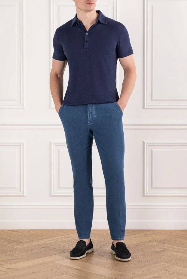 Svevo polo with sleeves for men blue made of linen and elastane 179482 - photo 2