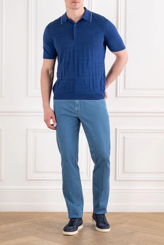 Svevo a rich blue polo shirt with a textured geometric pattern 179483 - photo 2