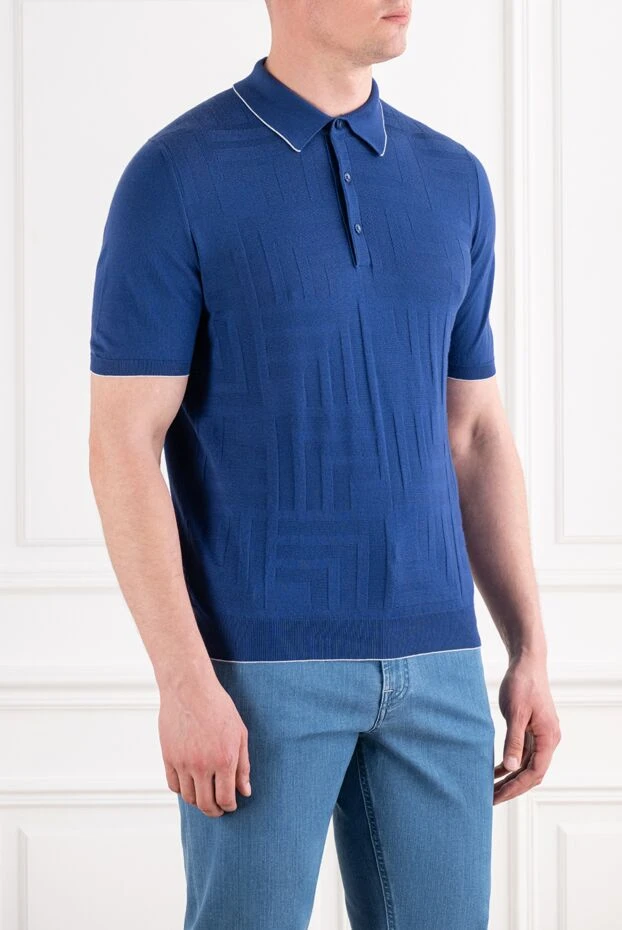 Svevo a rich blue polo shirt with a textured geometric pattern 179483 - photo 3