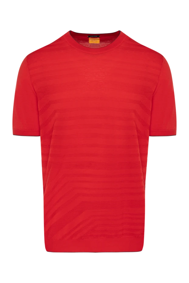 A short-sleeved, fine cotton jumper in a bright red tone with a textured weave - photo 1