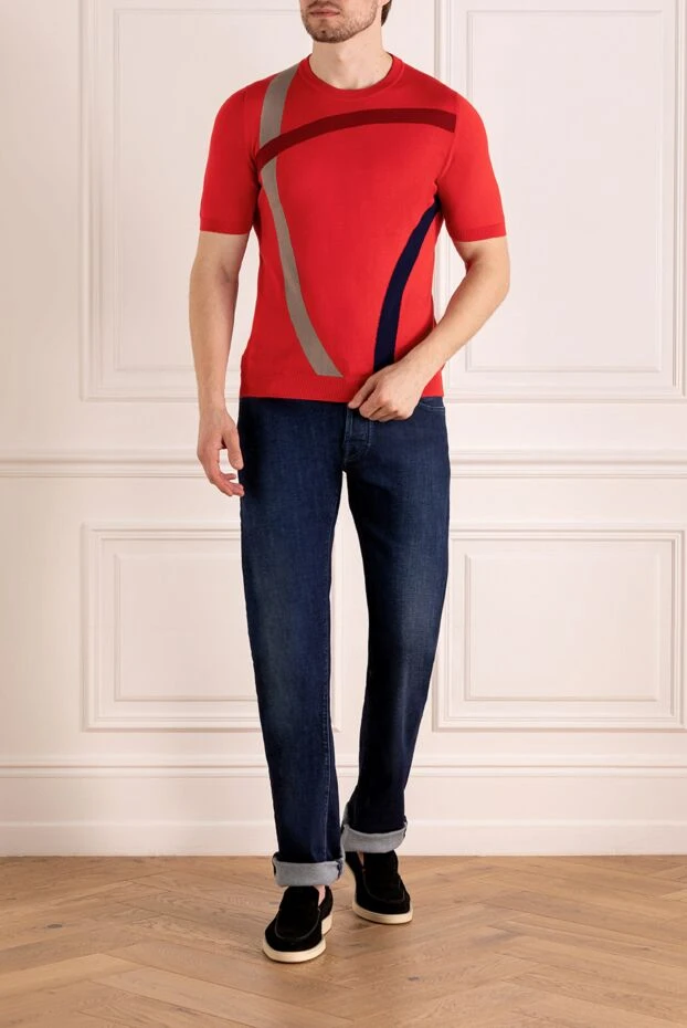 Svevo red knitted cotton jumper with a decorative geometric pattern 195717 - photo 2