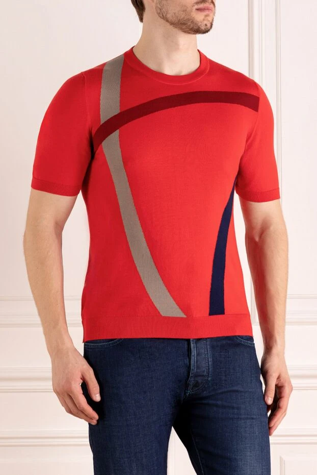 Svevo red knitted cotton jumper with a decorative geometric pattern 195717 - photo 3
