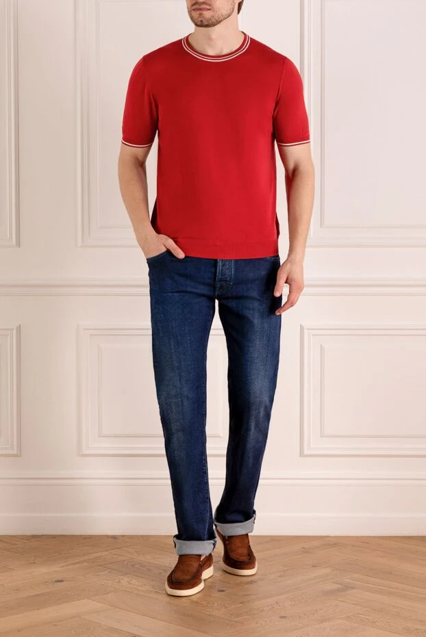 Svevo men's cotton jumper in a rich red shade with contrast piping 195430 - photo 2