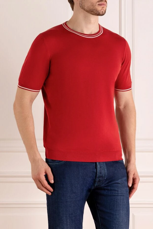 Svevo men's cotton jumper in a rich red shade with contrast piping 195430 - photo 3
