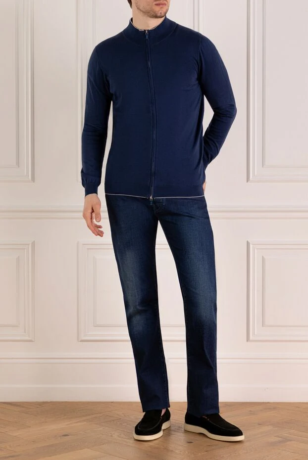 Svevo men's blue cotton zip-up cardigan with a stand-up collar 195720 - photo 2