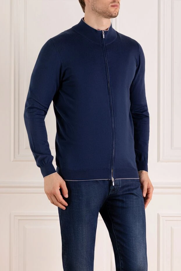 Svevo men's blue cotton zip-up cardigan with a stand-up collar 195720 - photo 3