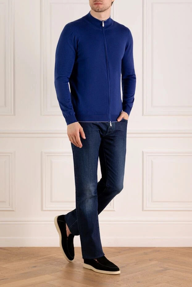 Svevo men's blue cotton cardigan with a zipper 179562 - photo 2