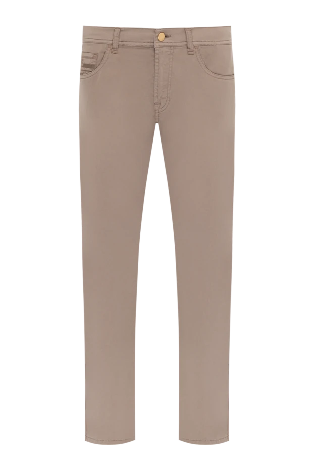 Beige men's jeans made of cotton and elastomer.