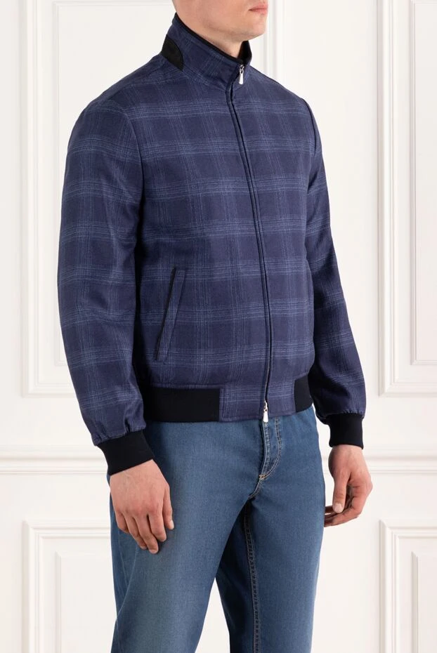 Enrico Mandelli blue checked cashmere silk jacket for men 179709 - photo 3