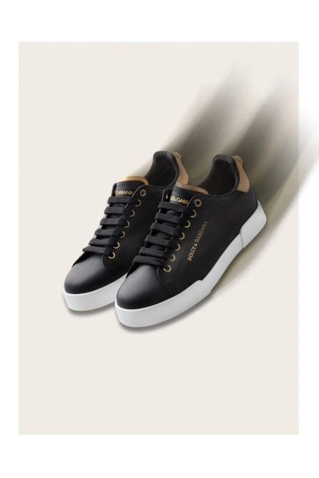 Dolce & Gabbana women's black portofino calfskin sneakers with a nappa effect 179810 - photo 2