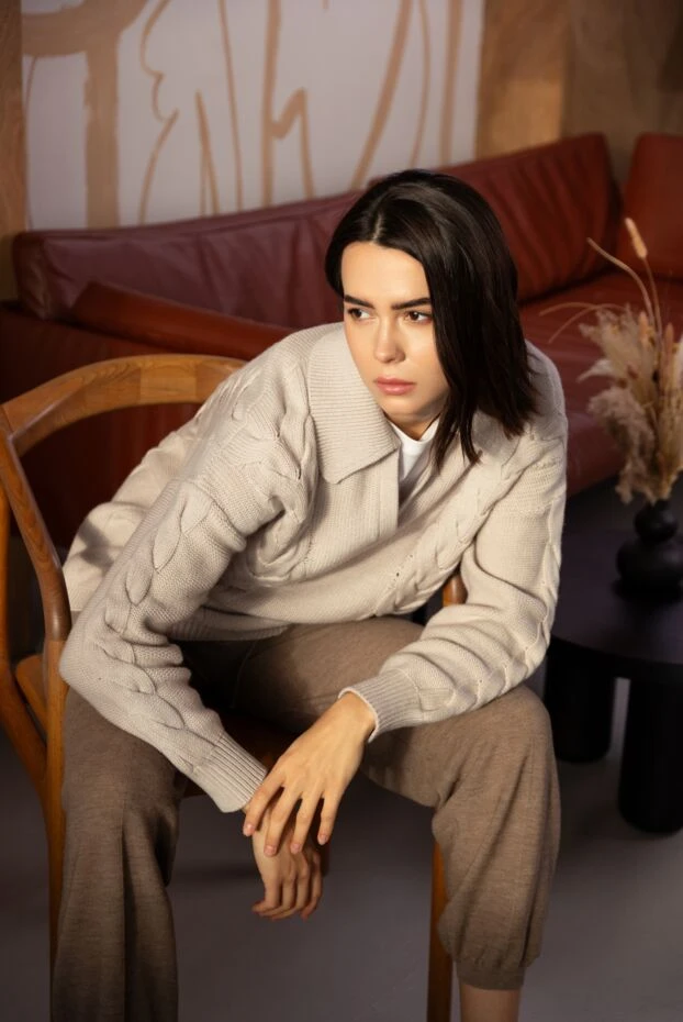 Loro Piana трикотажные штаны с кашемиром и поясом на шнурке теплые бежево-коричневые 179853 - фото 2