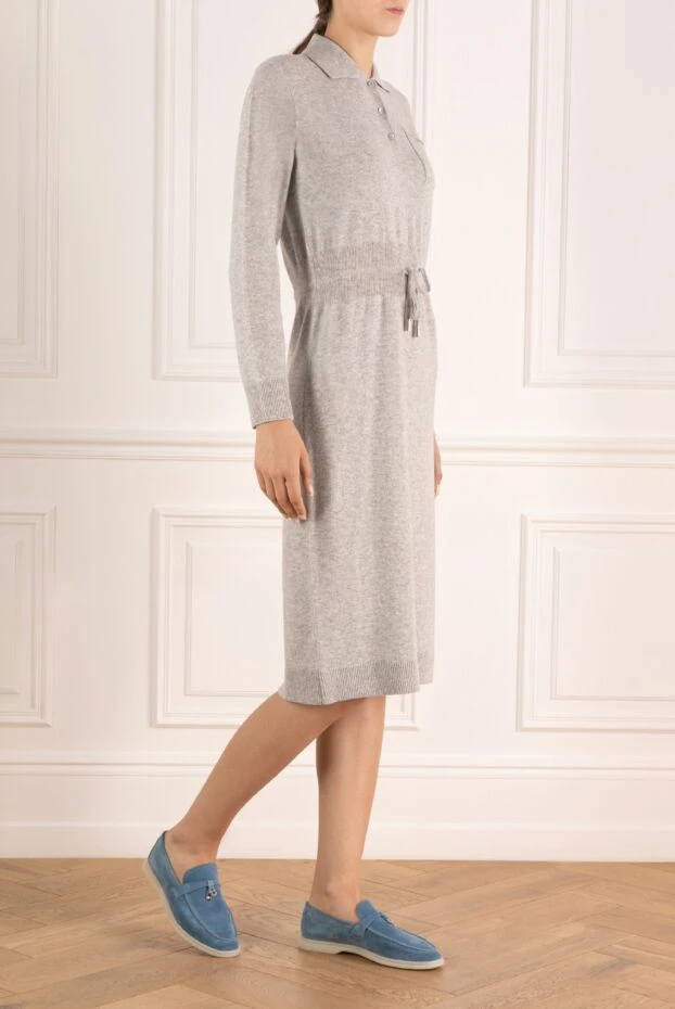 Peserico gray knitted midi dress with a pocket made of wool, silk and cashmere. 179905 - photo 3