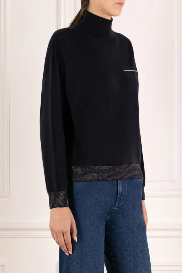 Peserico women's blue cashmere jumper with decorative trim along the hem 179911 - photo 3