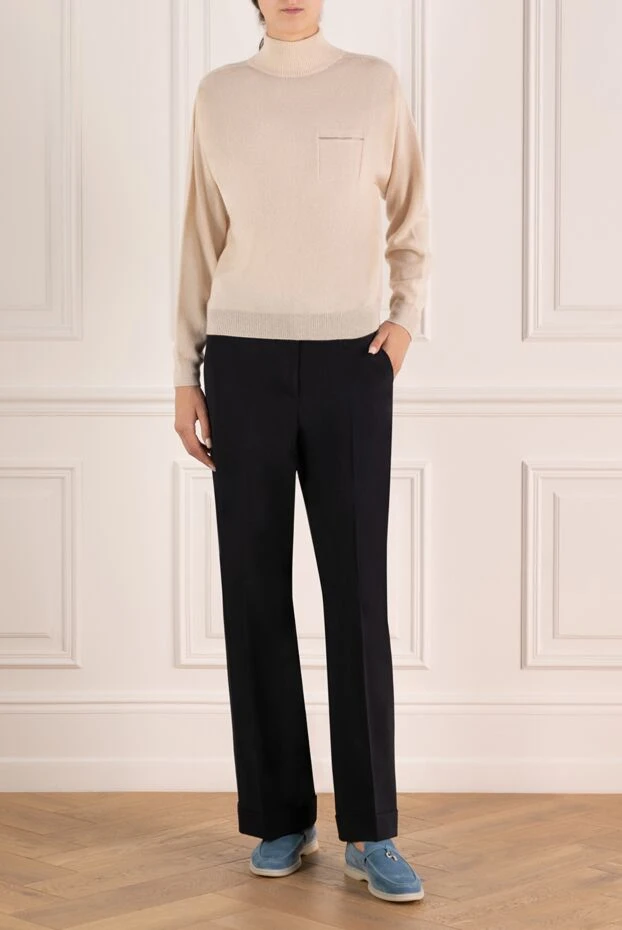 Peserico women's cashmere jumper in a milky shade with a stand-up collar 179912 - photo 2