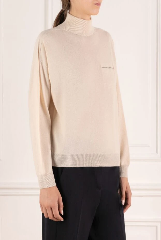 Peserico women's cashmere jumper in a milky shade with a stand-up collar 179912 - photo 3