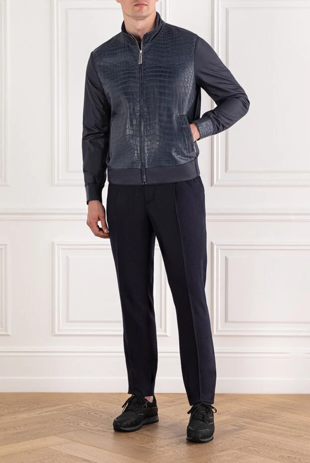 Stefano Ricci dark blue crocodile leather bomber jacket 179998 - photo 2
