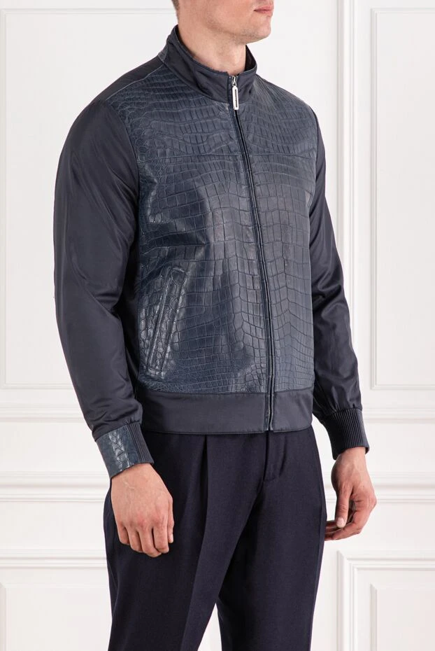 Stefano Ricci dark blue crocodile leather bomber jacket 179998 - photo 3