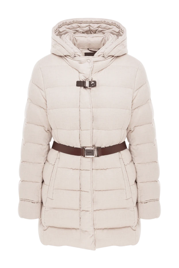 Moorer пуховик светло-бежевый с поясом и опушкой из искусственного меха 180178 - фото 1