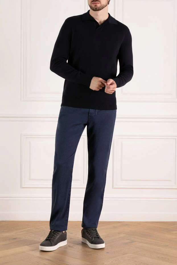 Loro Piana man polo long sleeve men's blue wool buy with prices and photos 180201 - photo 2