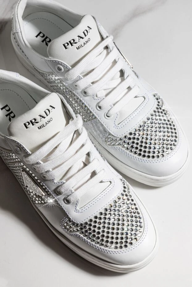 Prada women's white sneakers made of genuine leather 180332 - photo 2