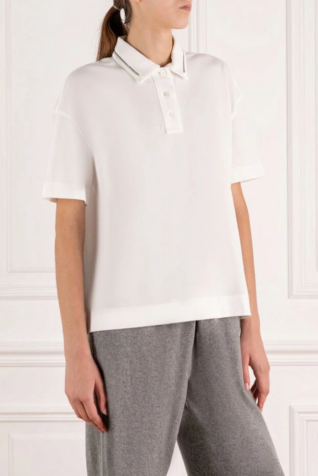 Brunello Cucinelli polo for women in white cotton 180356 - photo 3
