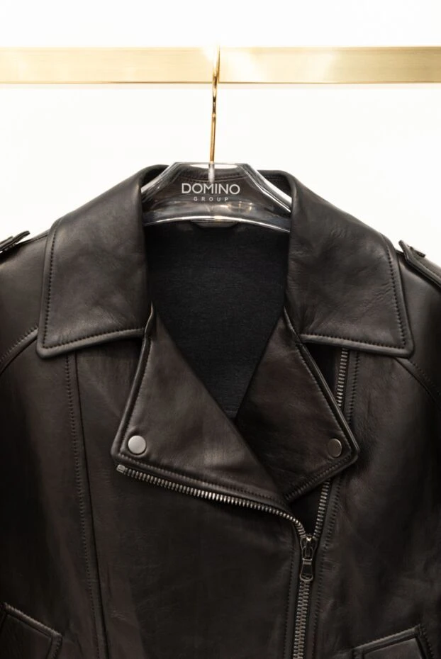 Куртка жіноча чорна з натуральної шкіри - фото 2