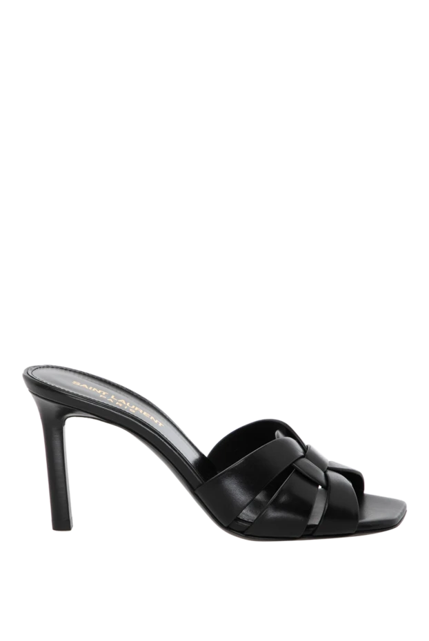 Women's black genuine leather heeled sandals