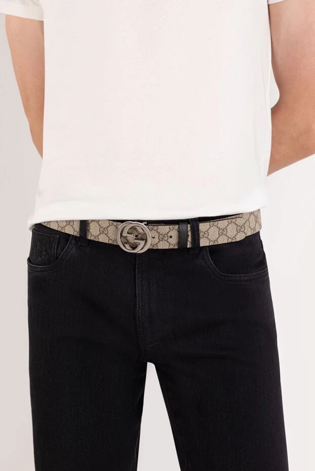 Gucci men's beige leather belt with logo print 180705 - photo 2