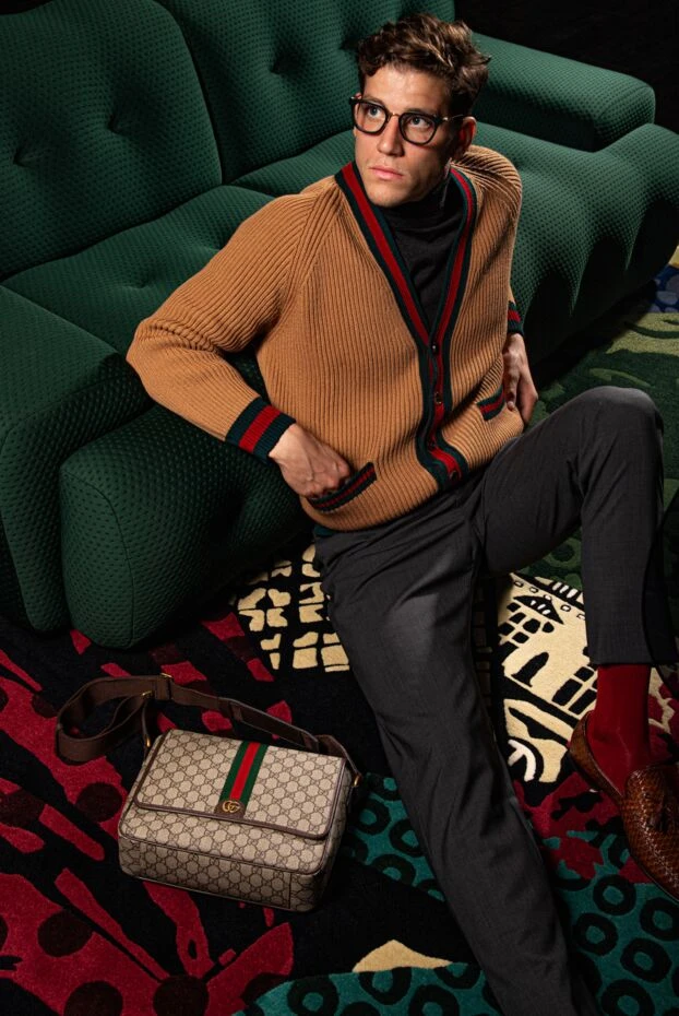 Gucci сумка через плечо бежевая мужская с логотипом 180727 - фото 3