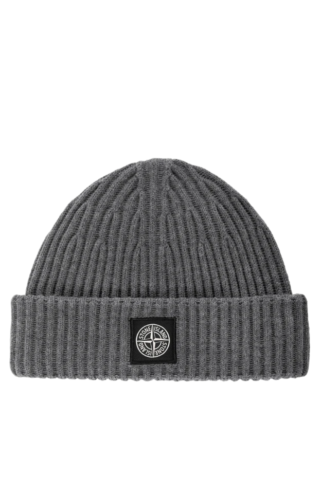 Stone Island men's gray woolen hat with a ribbed pattern 180774 - photo 1