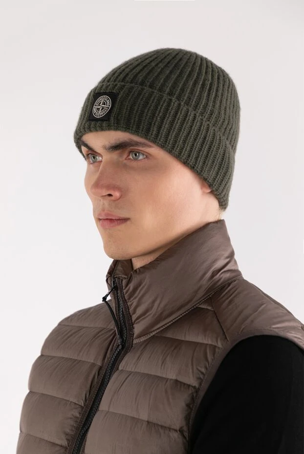 Stone Island men's woolen hat green with a ribbed pattern 180775 - photo 2