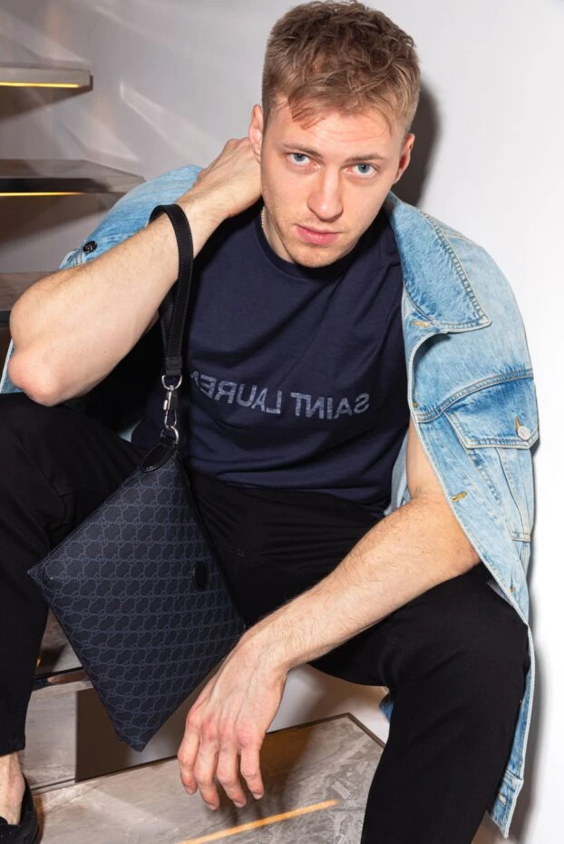 Saint Laurent men's basic black cotton t-shirt with a subtle logo 180782 - photo 2