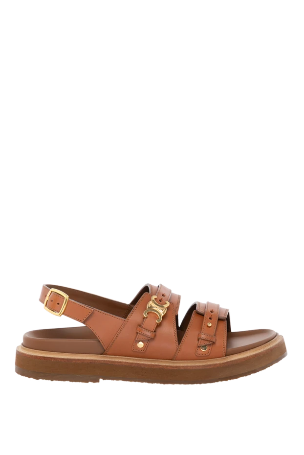 Celine brown women's sandals made of genuine leather with a logo. 180801 - photo 1