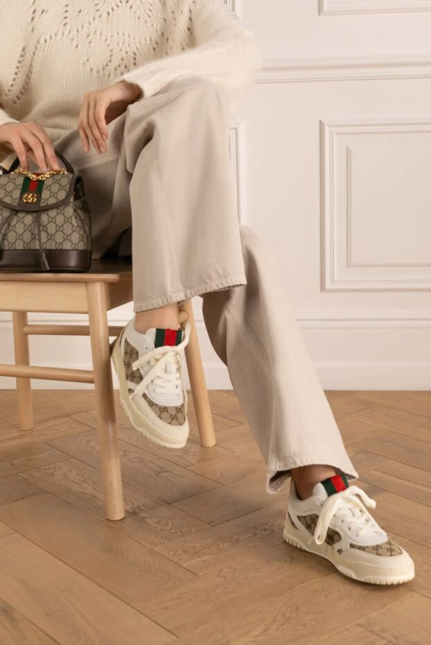 Gucci woman women's sneakers, beige, made of cotton and leather buy with prices and photos 180815 - photo 2