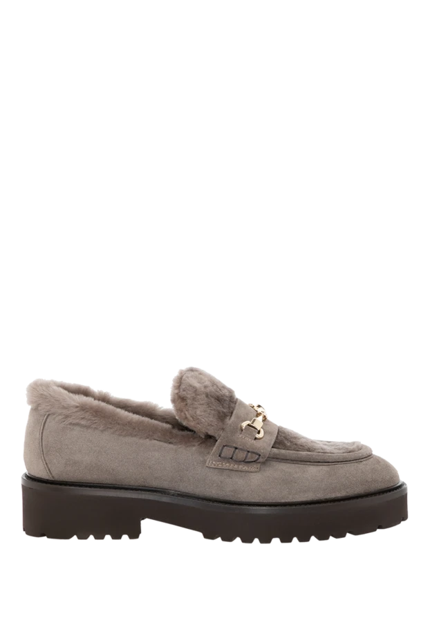 Doucal`s women's suede gray loafers with fur 180851 - photo 1