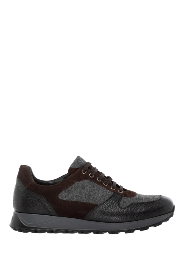 Doucal`s brown leather and textile men's sneakers. 180858 - photo 1