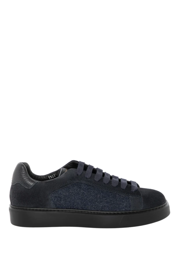 Blue men's snickers made of suede and textile.