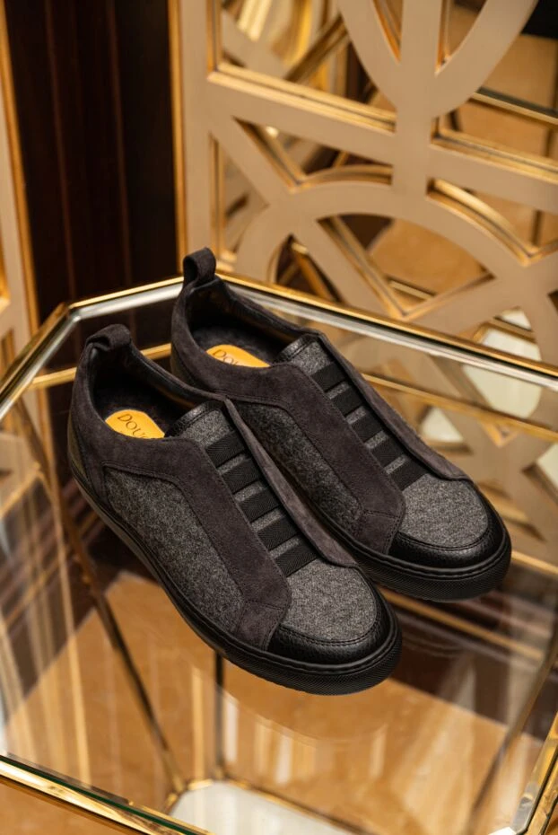 Doucal`s сникеры с мягкой вставкой из фланели и кожаной отделкой в графитовом тоне 180864 - фото 3