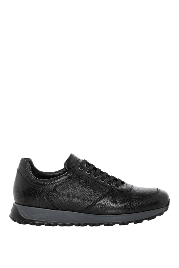 Doucal`s black men's sneakers made of grained leather 180866 - photo 1