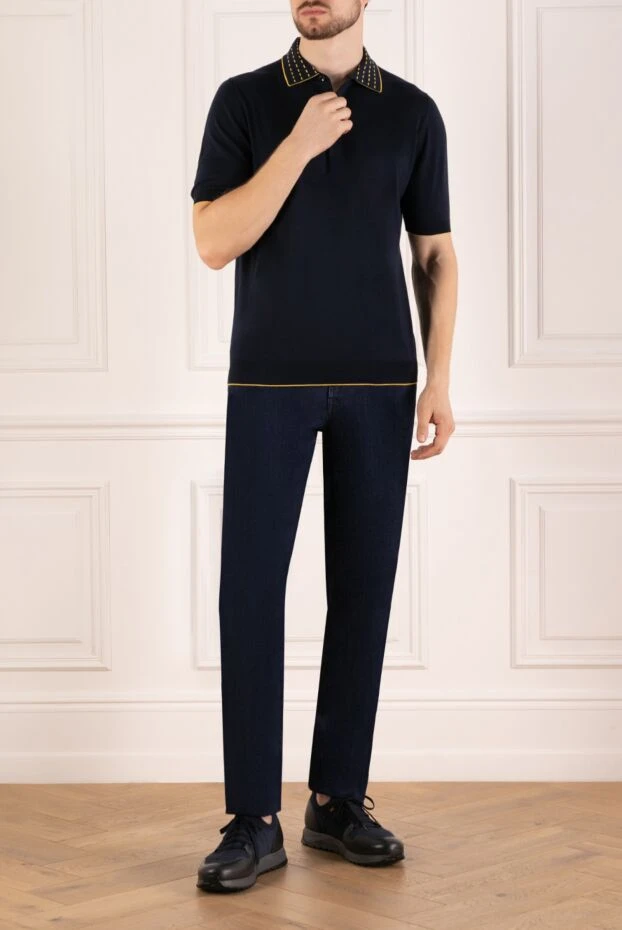 Svevo dark blue polos with striped collar 195428 - photo 2
