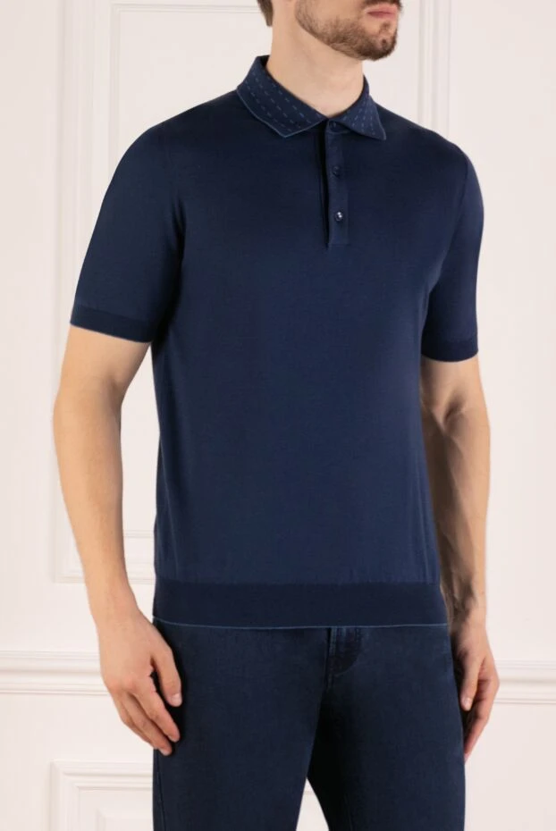 Svevo polo for men blue with a pattern on the collar 195452 - photo 3