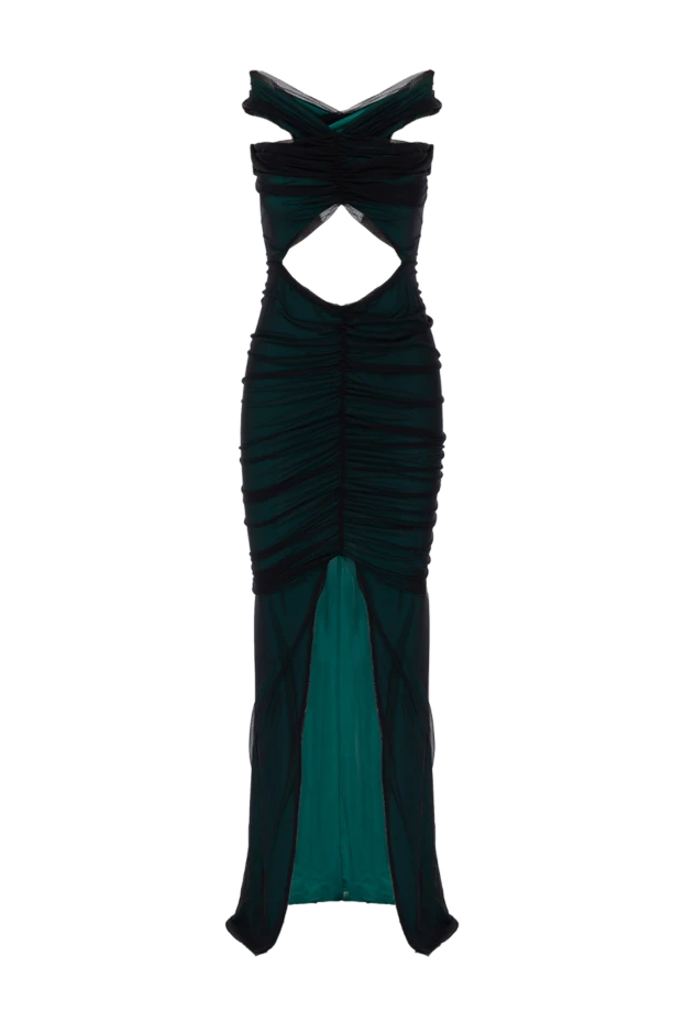 Green knitted dress with open shoulders and draping