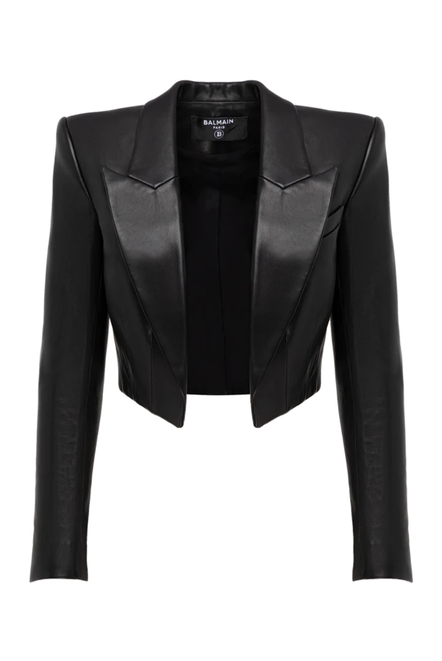 Leather cropped jacket for women black - photo 1