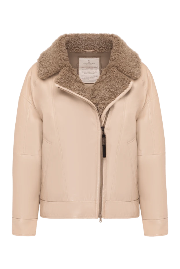 Brunello Cucinelli leather jacket with fur for women beige 181164 - photo 1