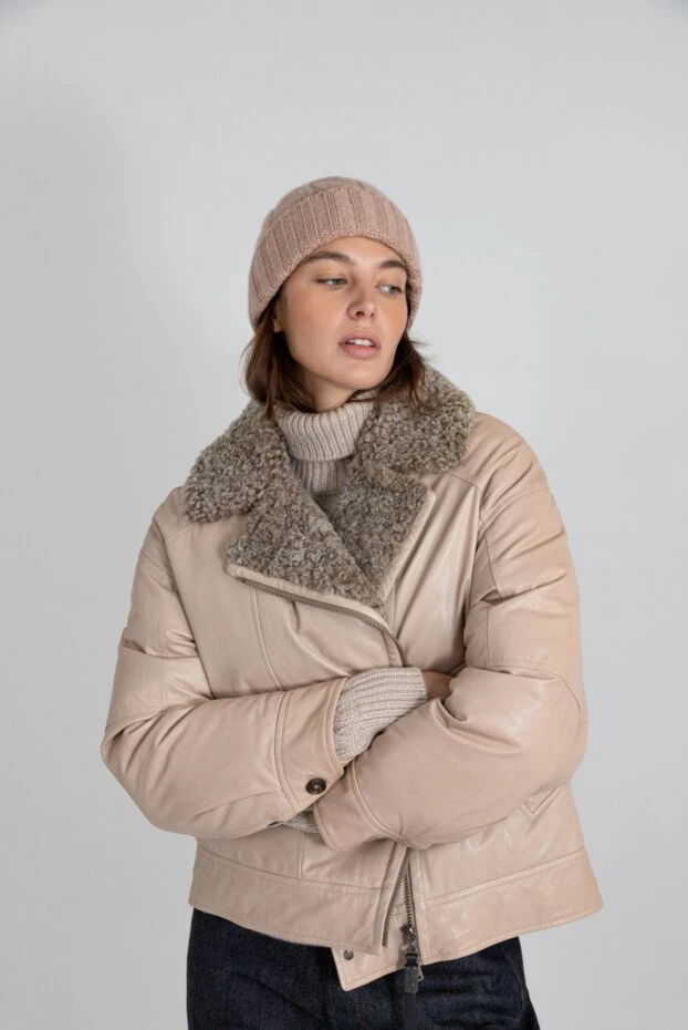 Brunello Cucinelli leather jacket with fur for women beige 181164 - photo 3