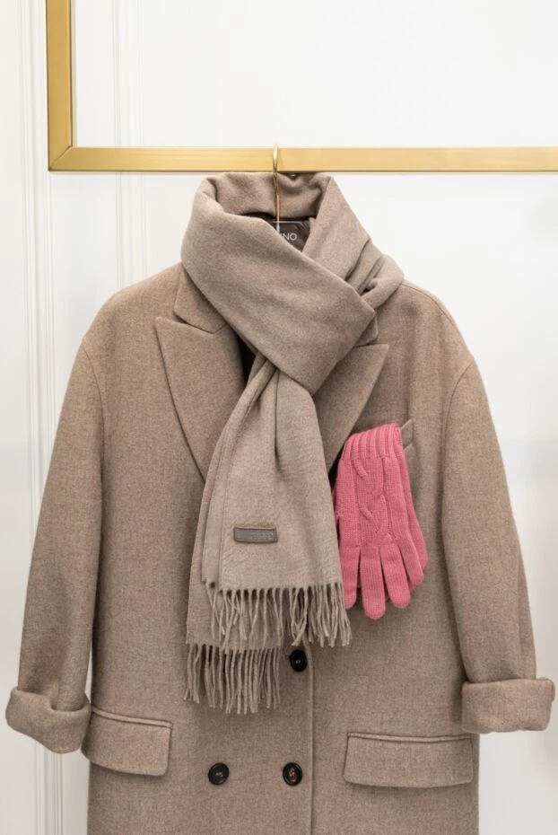 Двубортное кашемировое пальто бежевое женское - фото 2