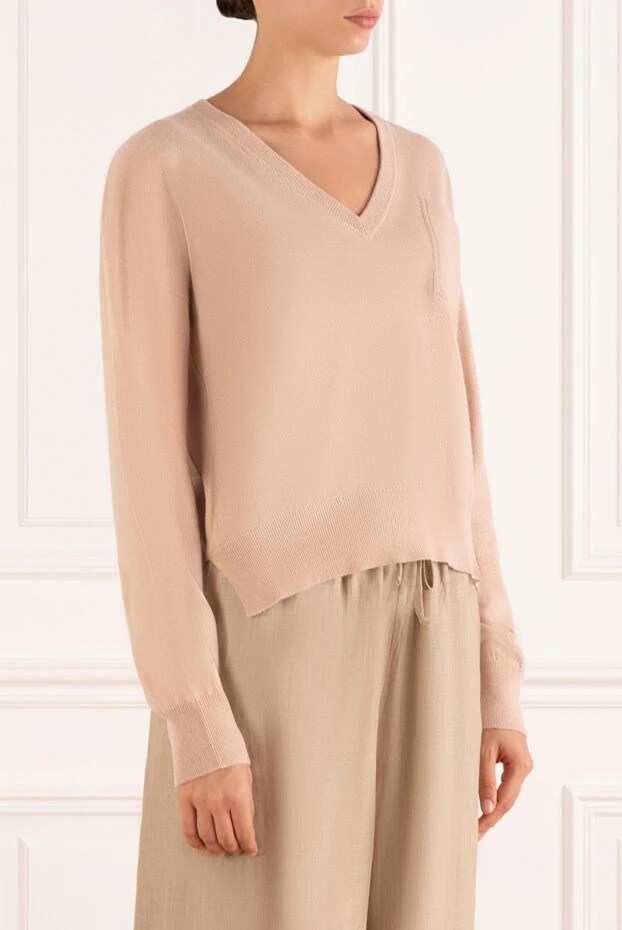 Brunello Cucinelli кашеміровий рожевий джемпер з кишенею жіночий 181185 - фото 3