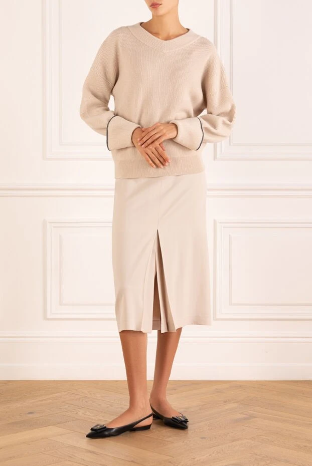 Brunello Cucinelli cashmere beige jumper with decorative cuffs for women 181194 - photo 2