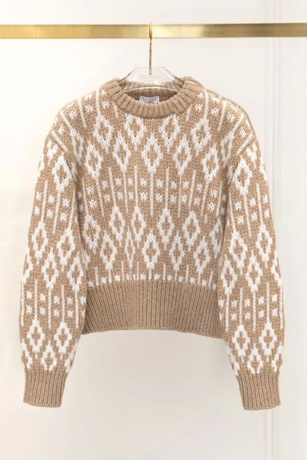 Brunello Cucinelli knitted cashmere jumper with geometric pattern brown women's 181199 - photo 3